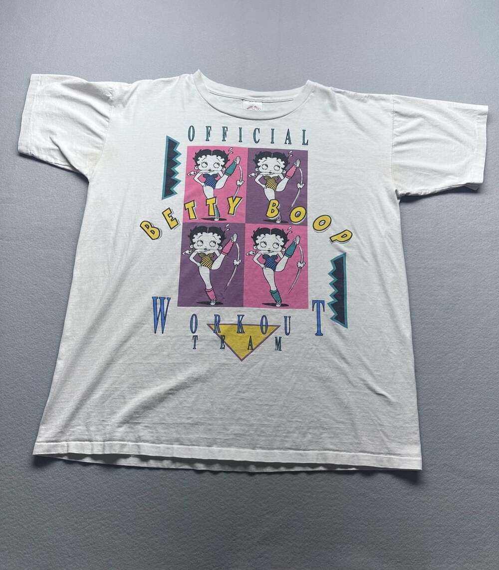 Vintage Betty Boop Workout Team T-Shirt Size XL White with 80s graphic